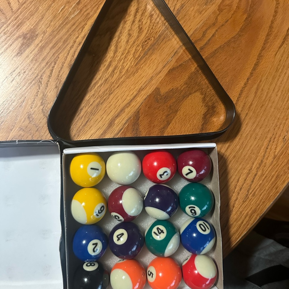 Colorful Billiard Ball Set with Triangle Rack